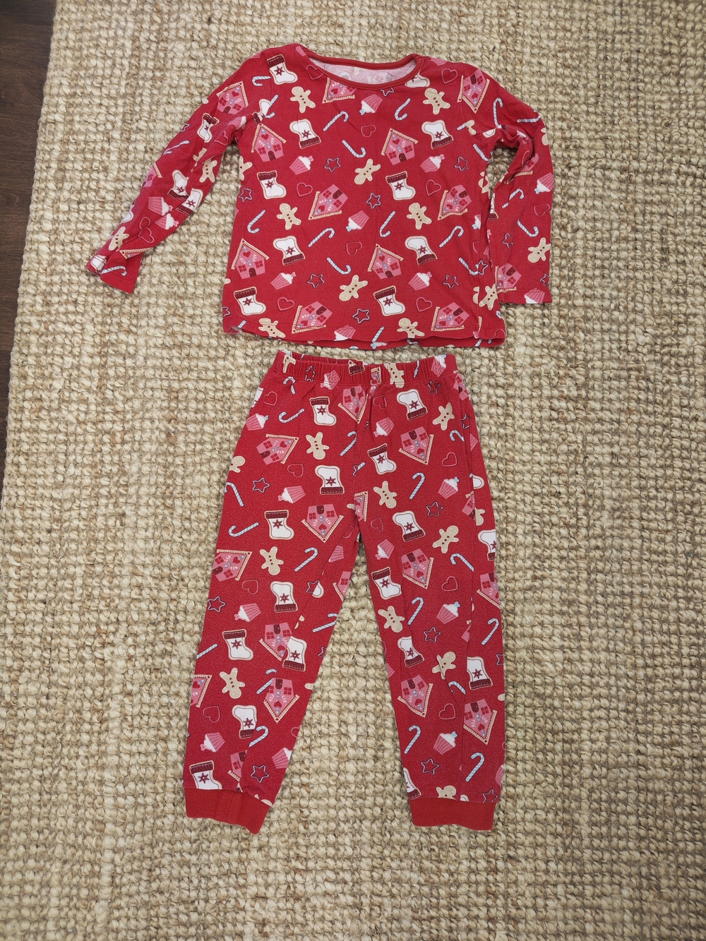 Holiday Gingerbread Print Kids Pajama Set - Red